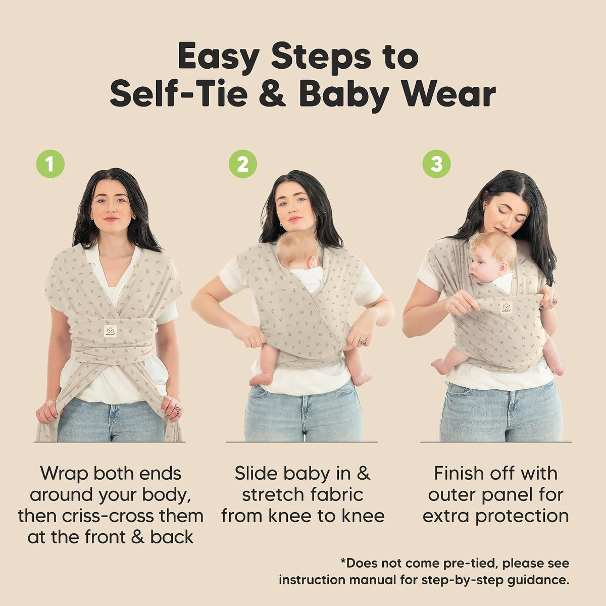 KeaBabies Baby Wrap Carrier, All in 1 Original Baby Carrier, Trendy Black