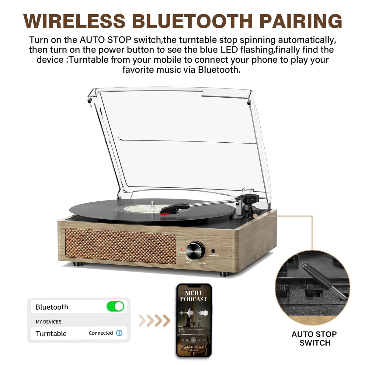 Vinyl Record Player Turntable with Built-in Bluetooth Receiver & 2 Stereo Speakers, 3 Speed 3 Size Portable Retro Record Player for Entertainment and Home Decoration Father Jim Norris notebooks