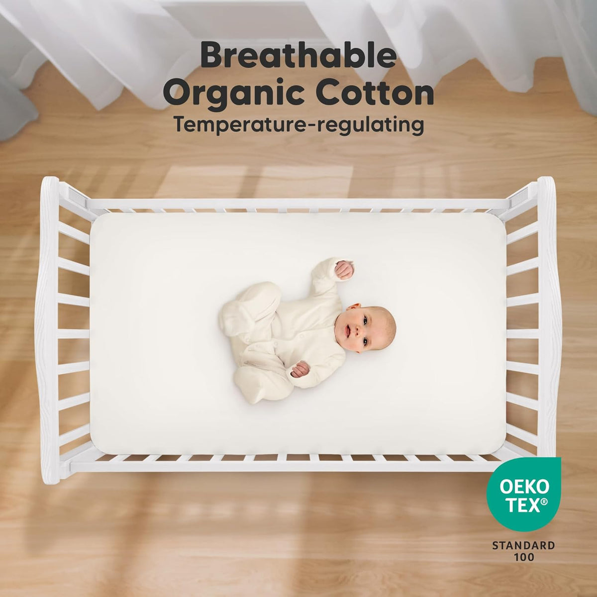 KeaBabies 2pk Organic Cotton Crib Sheets for Boys Girls 52x28, ABC Land Sky