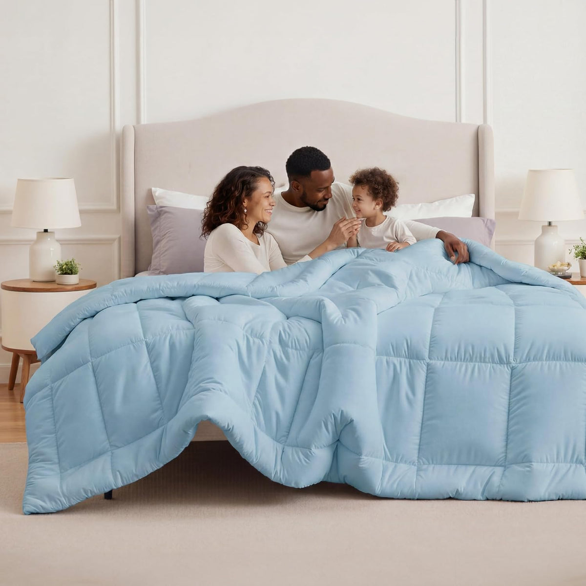 Bedsure Comforter Duvet Insert - Quilted Comforters King Size, All Season Duvet, GentleSoft Down Alternative Bedding, with 8 Tabs, Gifts for Women/Men, Light Spa Blue, King 90 x 102 Inches