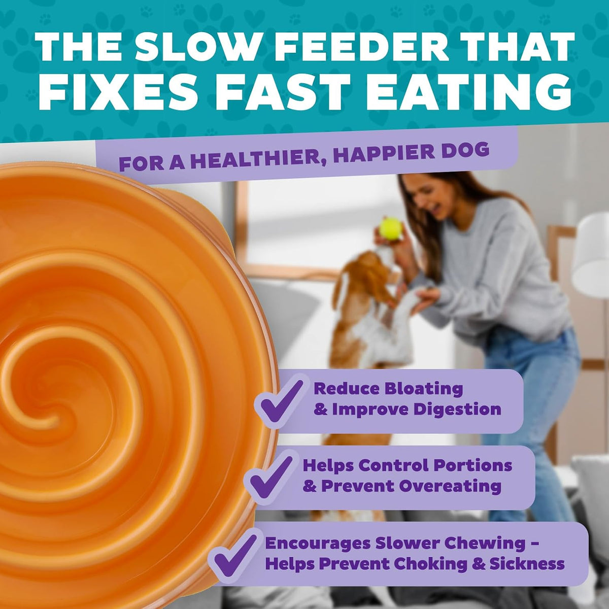 Outward Hound Fun Feeder Slo Bowl Dog Slow Feeder, Notch, Blue, 8.8"