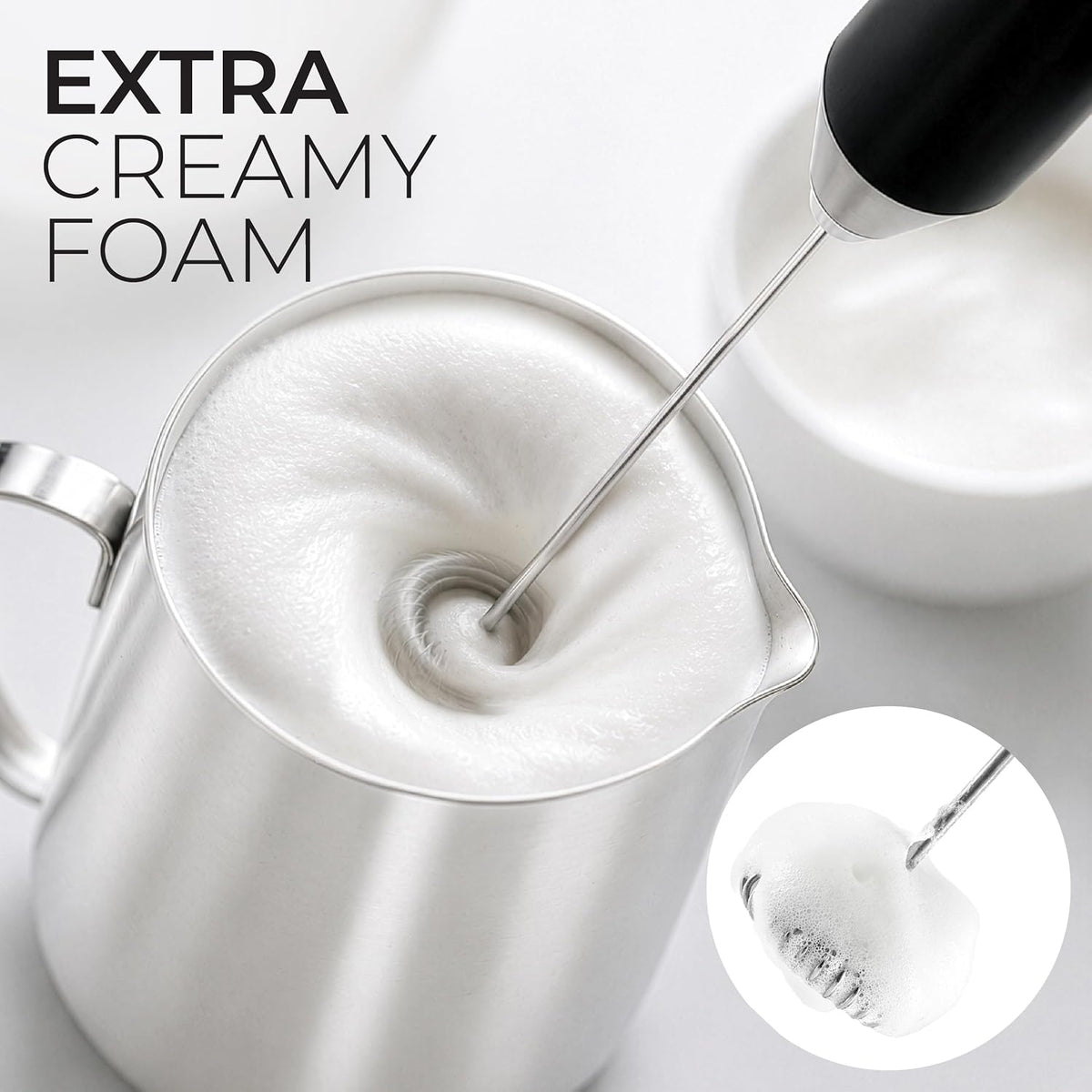 Zulay Kitchen Powerful Milk Frother Wand With Duracell Batteries - Ultra Fast Handheld Drink Mixer - Electric Whisk Foam Maker for Coffee, Lattes, Cappuccino & Matcha - Triple Whisk - Queen Turquoise