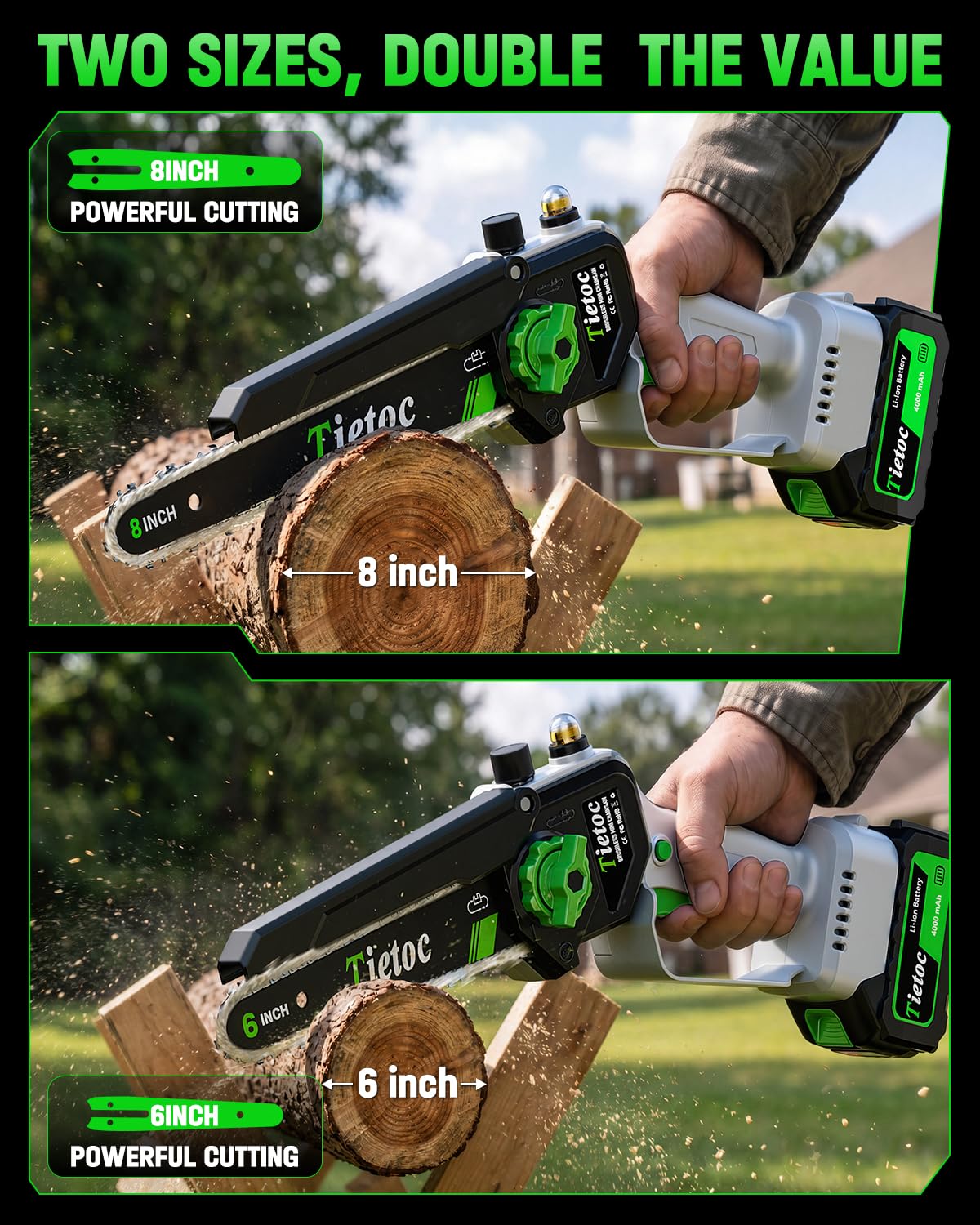 TIETOC 2-in-1 Brushless Pole Saw for Tree Trimming – 8" Mini Electric Chainsaw with 2×4000mAh Batteries, Auto Oiling, Tool-Free Adjustment,Cordless Battery Powered Saw for Home Garden Branch Cutting Father Jim Norris notebooks