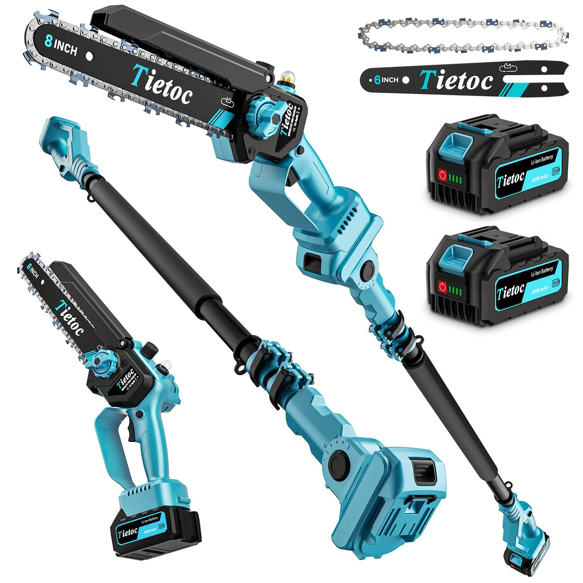 TIETOC 2-in-1 Brushless Pole Saw for Tree Trimming – 8" Mini Electric Chainsaw with 2×4000mAh Batteries, Auto Oiling, Tool-Free Adjustment,Cordless Battery Powered Saw for Home Garden Branch Cutting Father Jim Norris notebooks