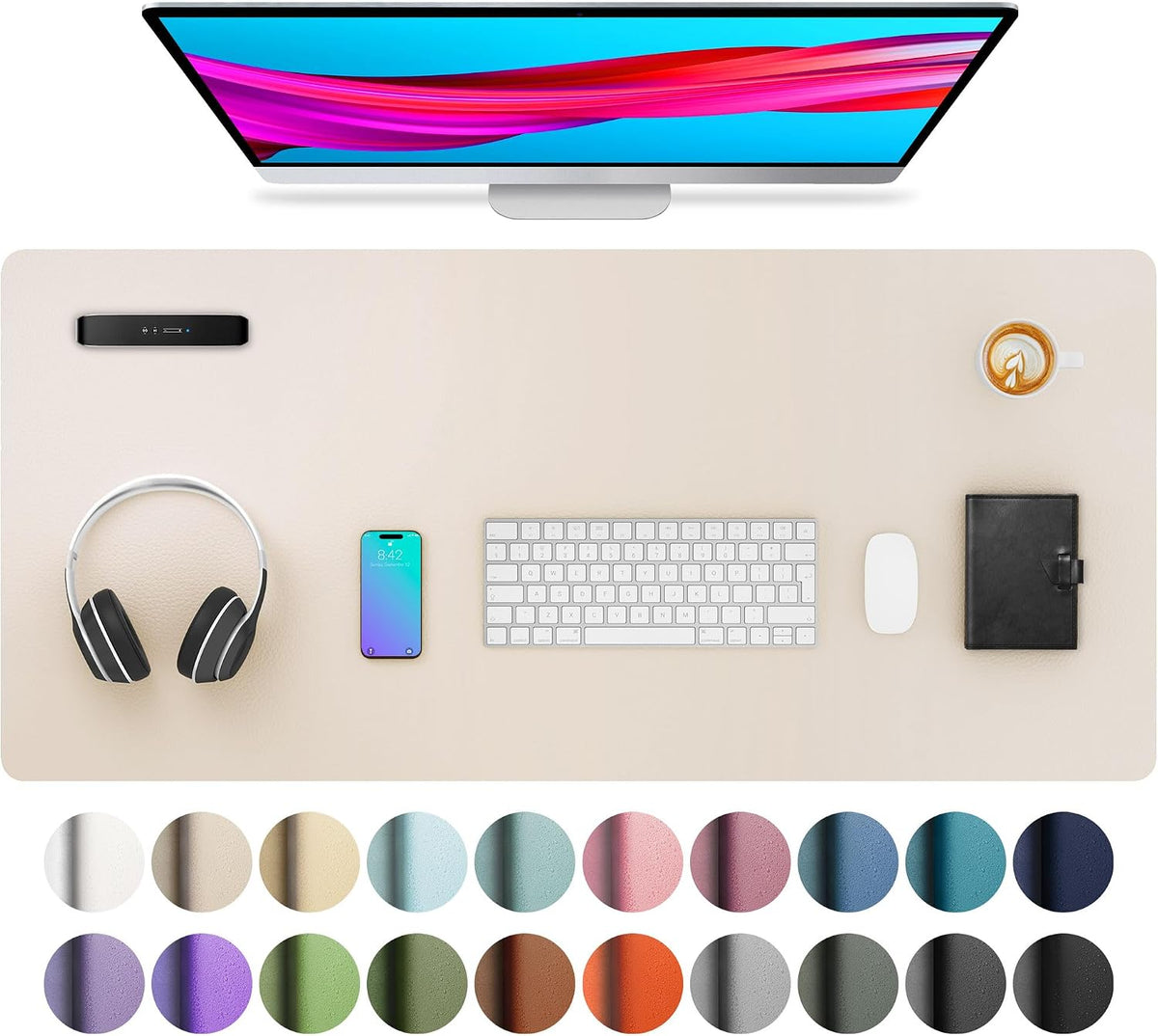 Aothia Non-Slip Waterproof PU Leather Desk Pad Protector for Mouse, Writing Desk, Office, Home, Laptop Blotter, 23.6" x 13.7", Black Father Jim Norris notebooks