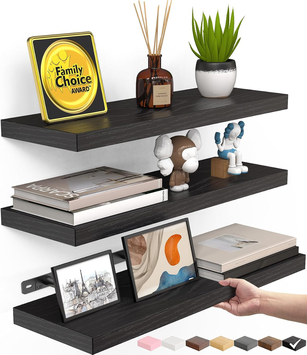 BAYKA Rustic Brown Bathroom Floating Shelves, 15.7in, 3Pk, Wall Mount Shelf