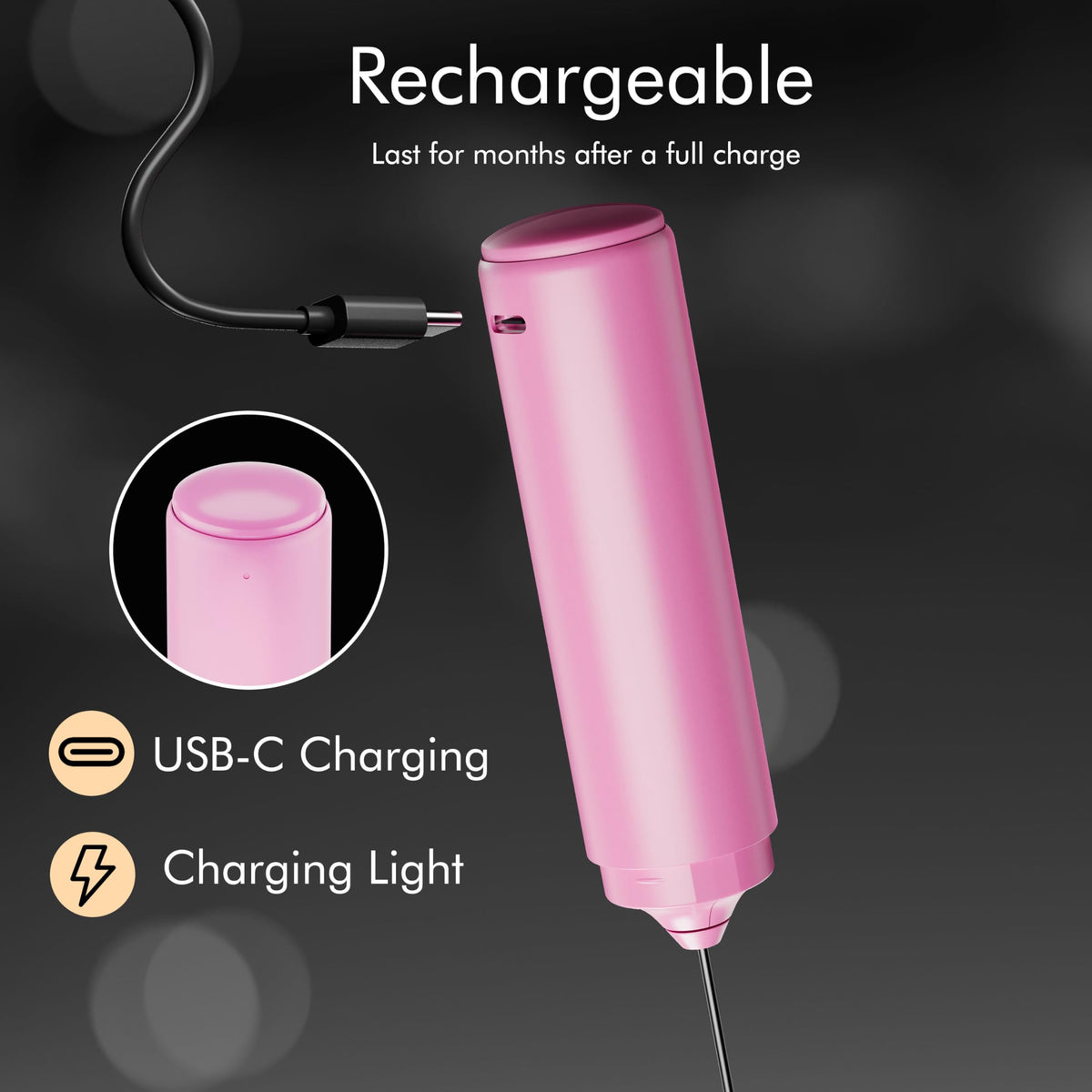 Rechargeable Milk Frother Handheld, 2-IN-1 Dual Spring Whisk Electric Frother Wand