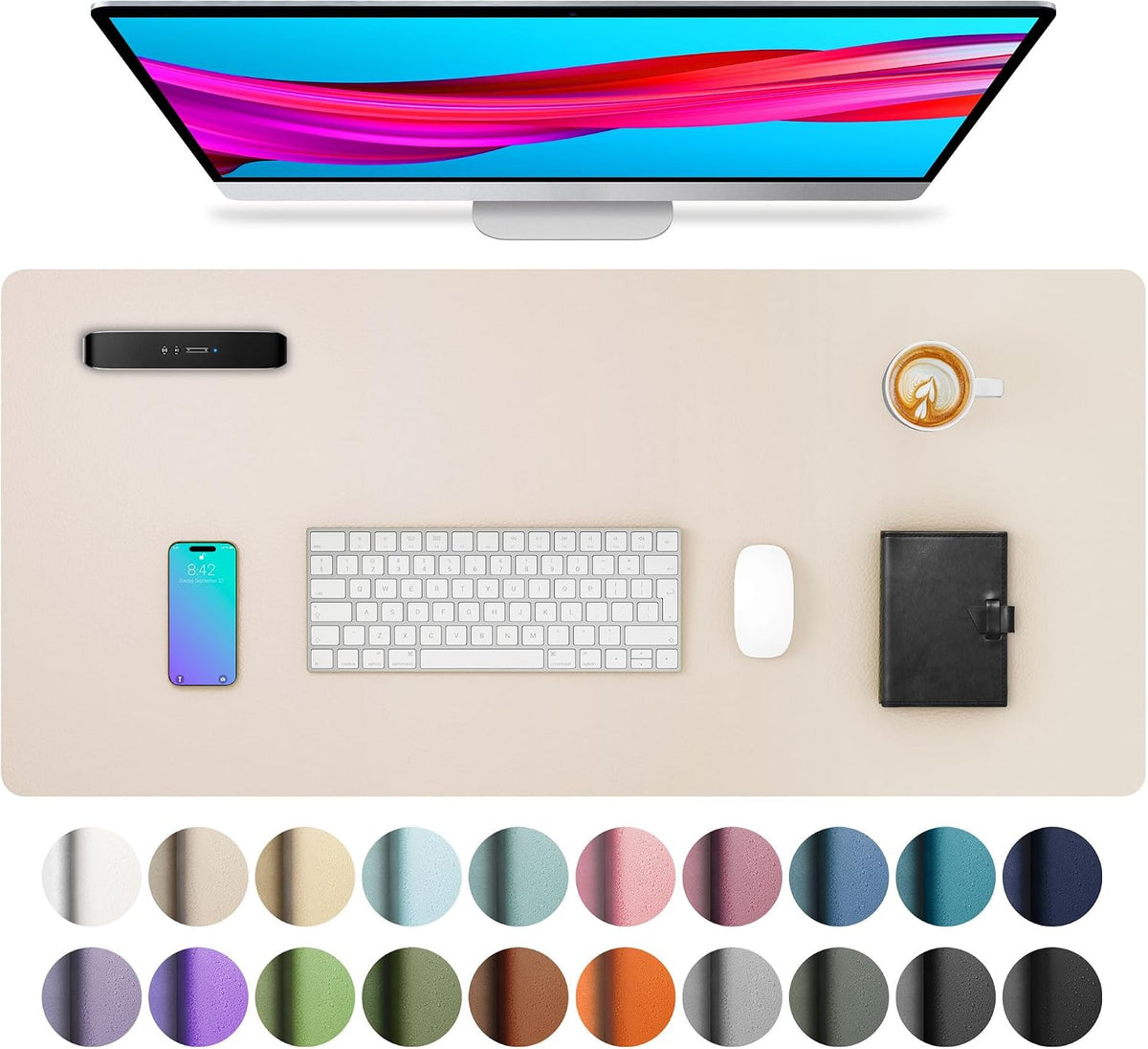 Aothia Non-Slip Waterproof PU Leather Desk Pad Protector for Mouse, Writing Desk, Office, Home, Laptop Blotter, 23.6" x 13.7", Black Father Jim Norris notebooks
