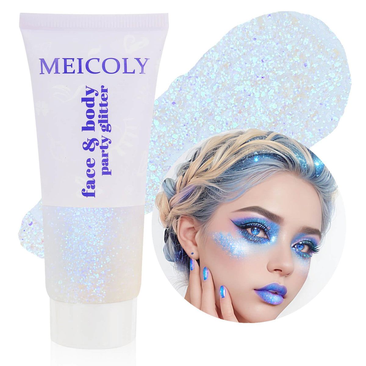 Clear White Face Body Glitter Gel, Halloween Mermaid Fairy Hair Glitter Makeup for Kids