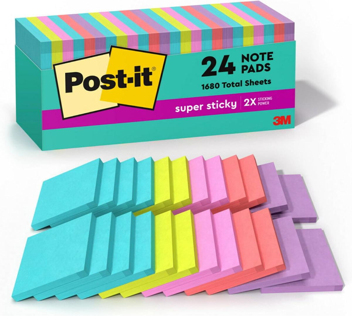 Post-it Super Sticky Notes, 3 x 3 in, Supernova Neons, 24 Pads Father Jim Norris notebooks