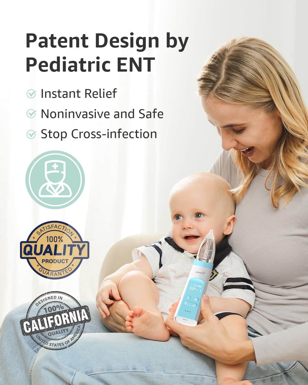 GROWNSY Baby Nasal Aspirator, Electric Nose Sucker, Powerful Suction,Grey