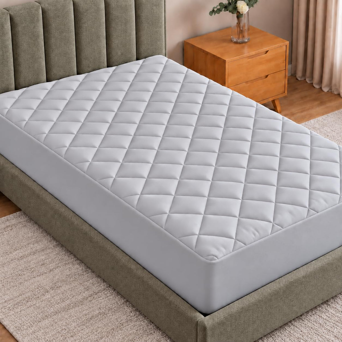 Queen Mattress Pad, Quilted Mattress Protector Topper fits 16" Deep Pocket