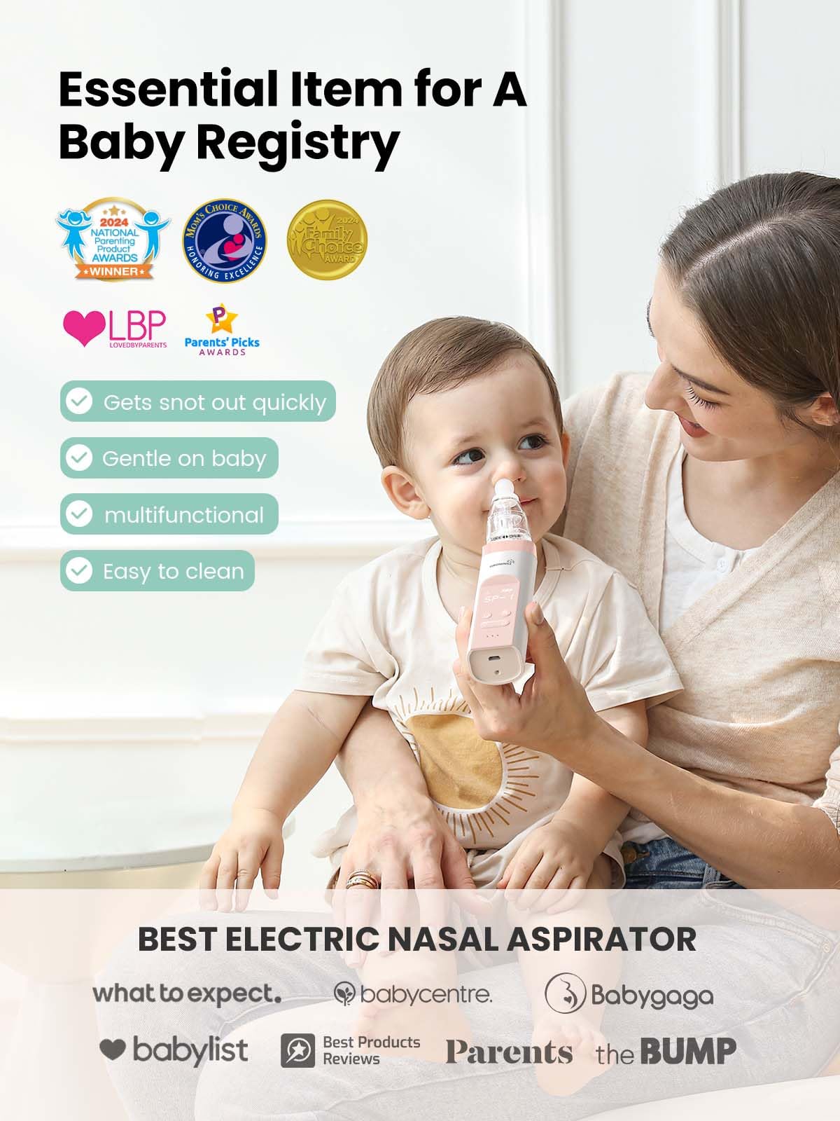 GROWNSY Baby Nasal Aspirator, Electric Nose Sucker, Powerful Suction,Grey