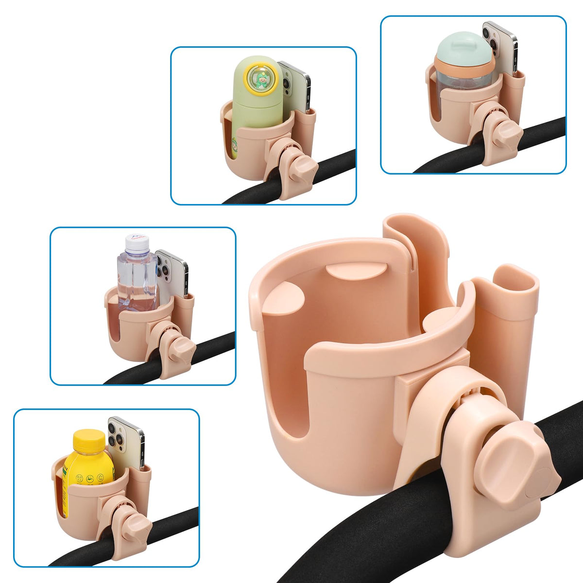 Accmor Stroller Cup Holder with Phone Holder, Bike Cup Holder, Walker Scooter Wheelchair Cup Holder Attachment, Universal Cup Holder for Uppababy Graco Strollers