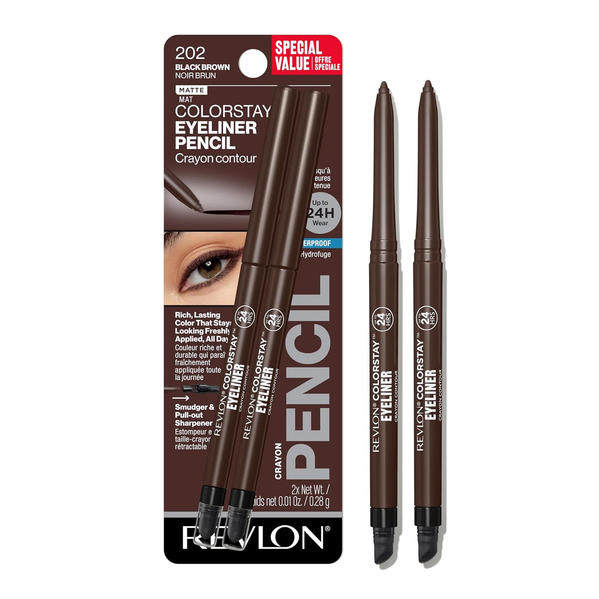 REVLON ColorStay Pencil Waterproof Eyeliner, 204 Charcoal, 0.01 oz