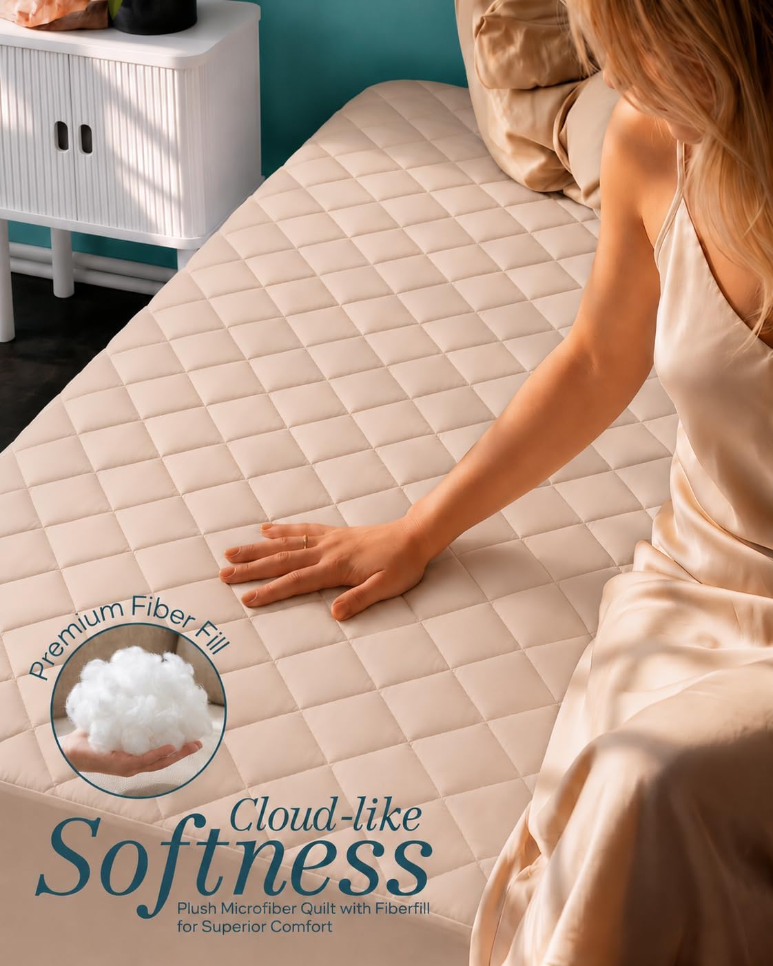 Queen Mattress Pad, Quilted Mattress Protector Topper fits 16" Deep Pocket