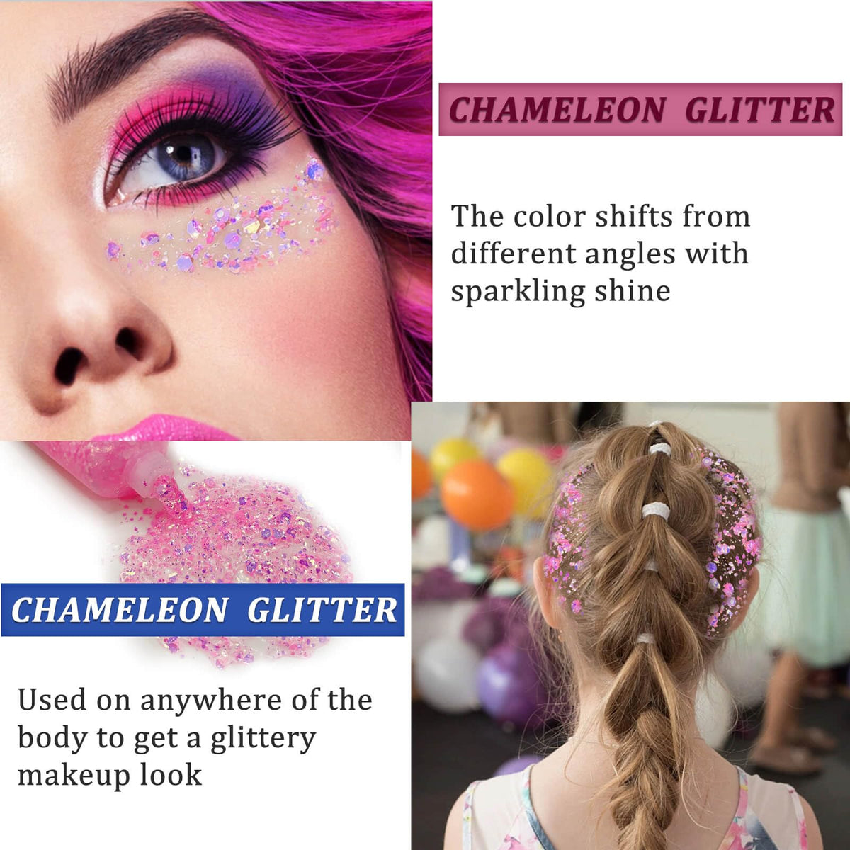 Clear White Face Body Glitter Gel, Halloween Mermaid Fairy Hair Glitter Makeup for Kids