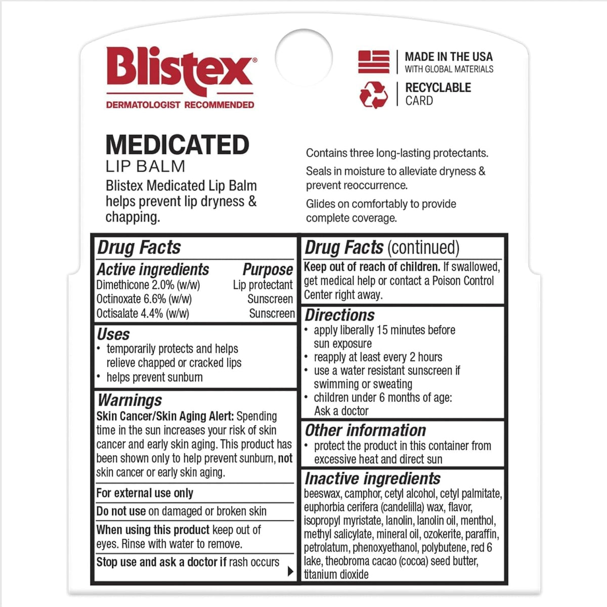 Blistex Medicated Mint Lip Balm SPF 15, 24 Hr Moisture, 0.15 oz, 3 Count
