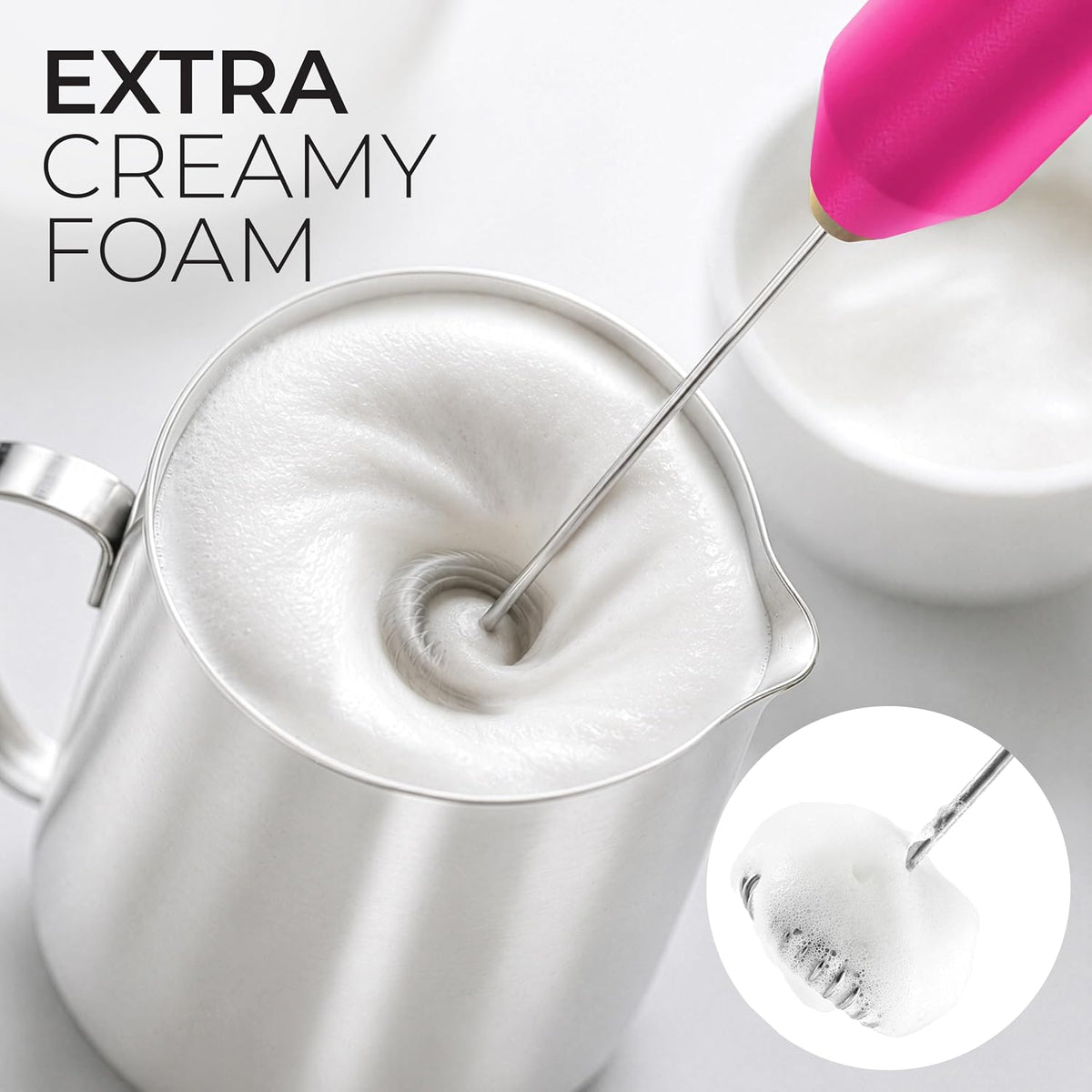 Zulay Kitchen Powerful Milk Frother Wand With Duracell Batteries - Ultra Fast Handheld Drink Mixer - Electric Whisk Foam Maker for Coffee, Lattes, Cappuccino & Matcha - Triple Whisk - Queen Turquoise