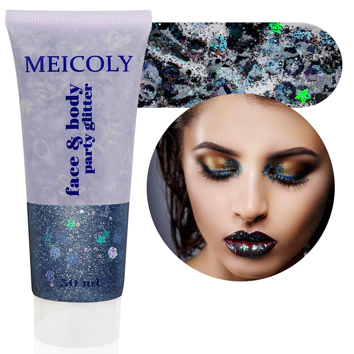 Clear White Face Body Glitter Gel, Halloween Mermaid Fairy Hair Glitter Makeup for Kids