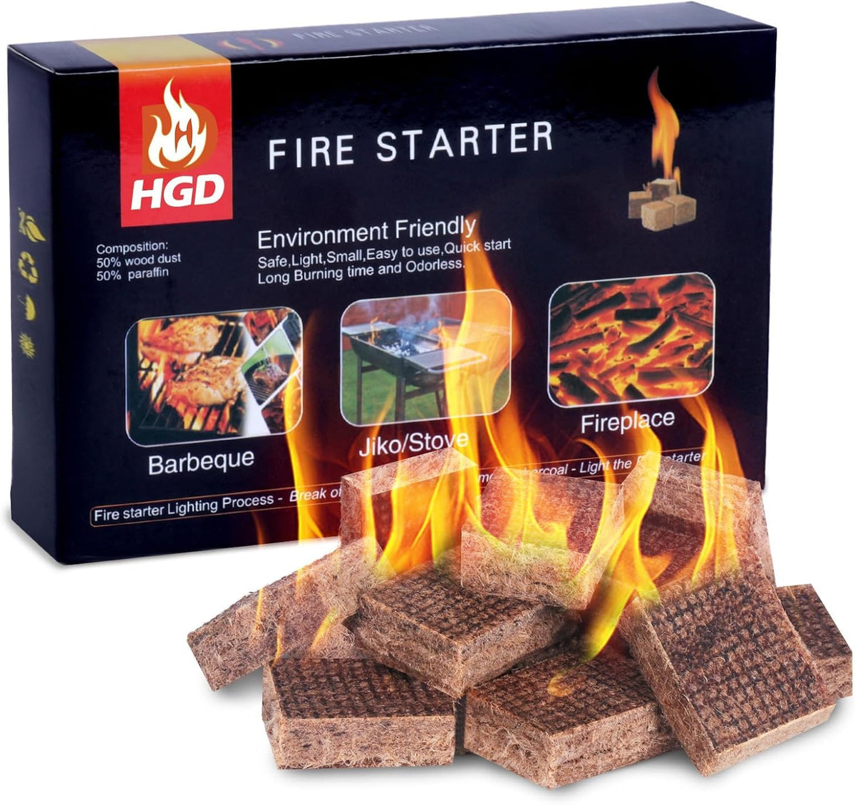 HGD Larger 32pcs Fire Starter, Natural Fire Starters for BBQ, Campfire, Fireplace, Charcoal, Wood Stove, Chimney, Fire Pit, Grill, Smoker, Indoor Outdoor Use Father Jim Norris notebooks