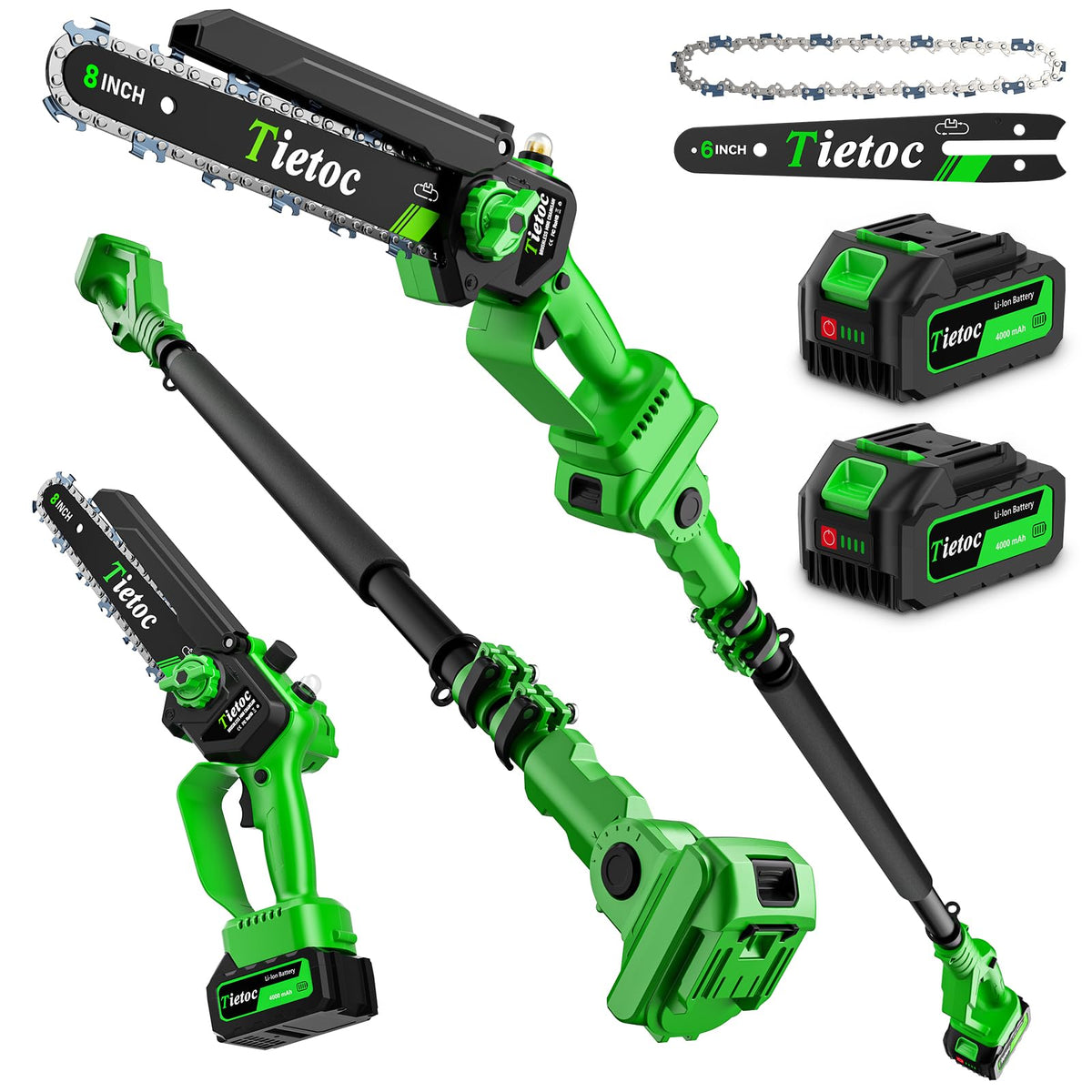 TIETOC 2-in-1 Brushless Pole Saw for Tree Trimming – 8" Mini Electric Chainsaw with 2×4000mAh Batteries, Auto Oiling, Tool-Free Adjustment,Cordless Battery Powered Saw for Home Garden Branch Cutting Father Jim Norris notebooks
