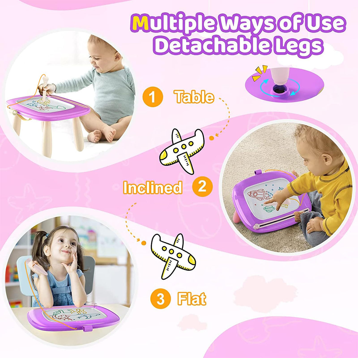 Kikidex Magnetic Drawing Board, Toddler Girl Toys for 1-3 Year Old, Doodle Board Pad Learning and Educational Toys for 1 2 3 Year Old Kids Birthday Gift (Soft Pink)