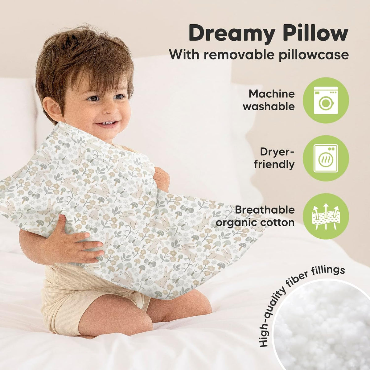 Toddler Pillow with Pillowcase, 13x18 My Little Dreamy Pillow (ABC Land)