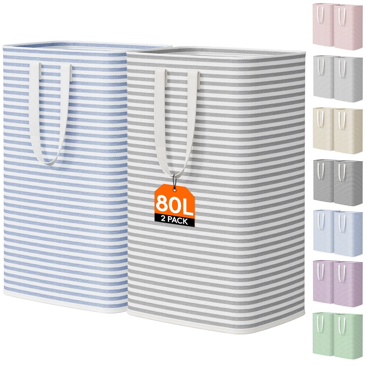 Lifewit 80L Large Laundry Baskets, Laundry Hampers Bags, 2 Pack, Grey
