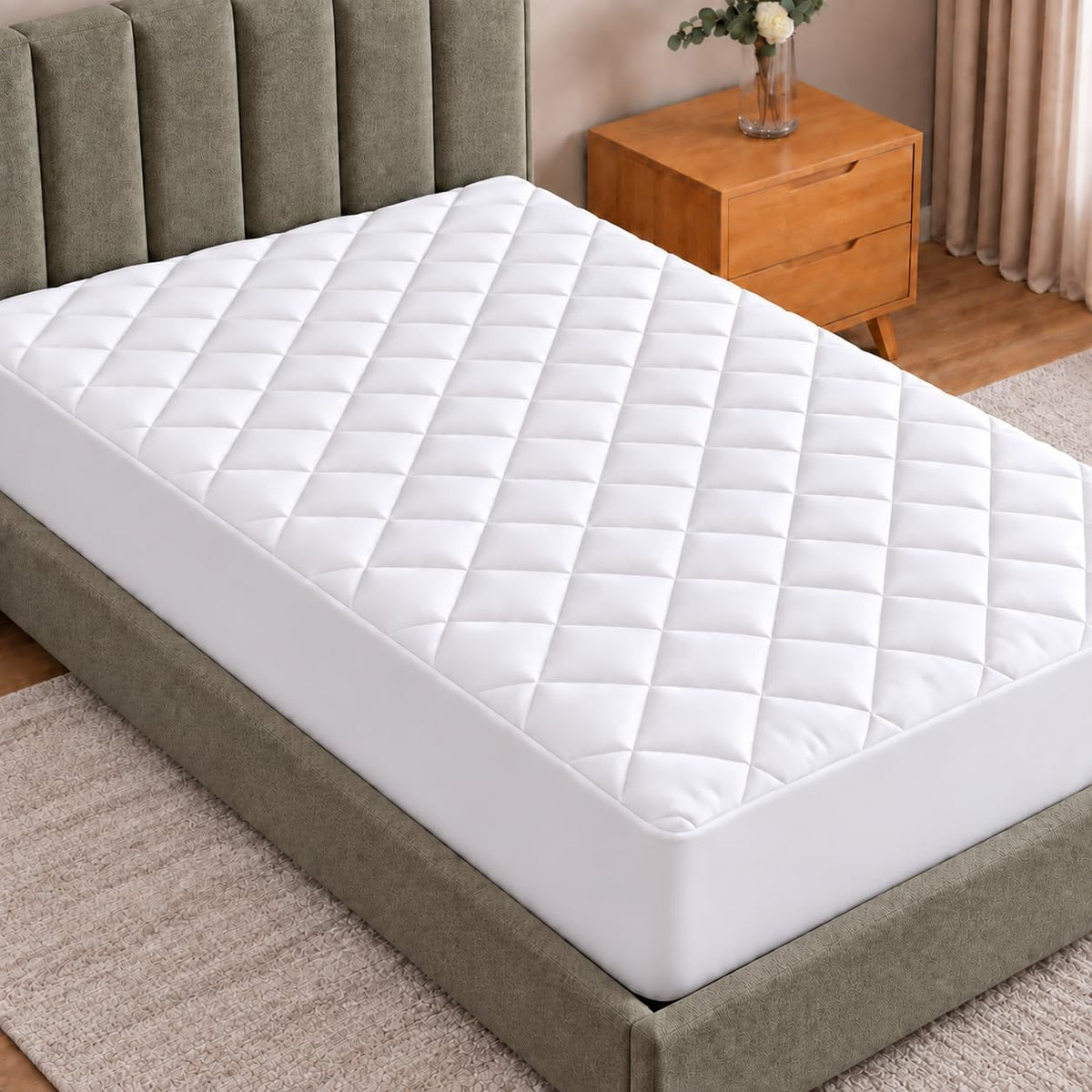 Queen Mattress Pad, Quilted Mattress Protector Topper fits 16" Deep Pocket