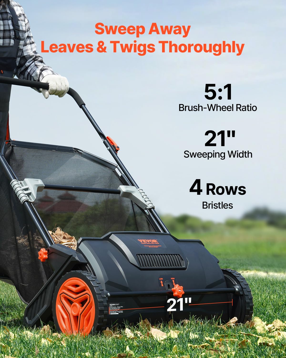VEVOR Push Lawn Sweeper 26 in Leaf & Grass Collector 7 cu. ft. Hopper Bag Father Jim Norris notebooks