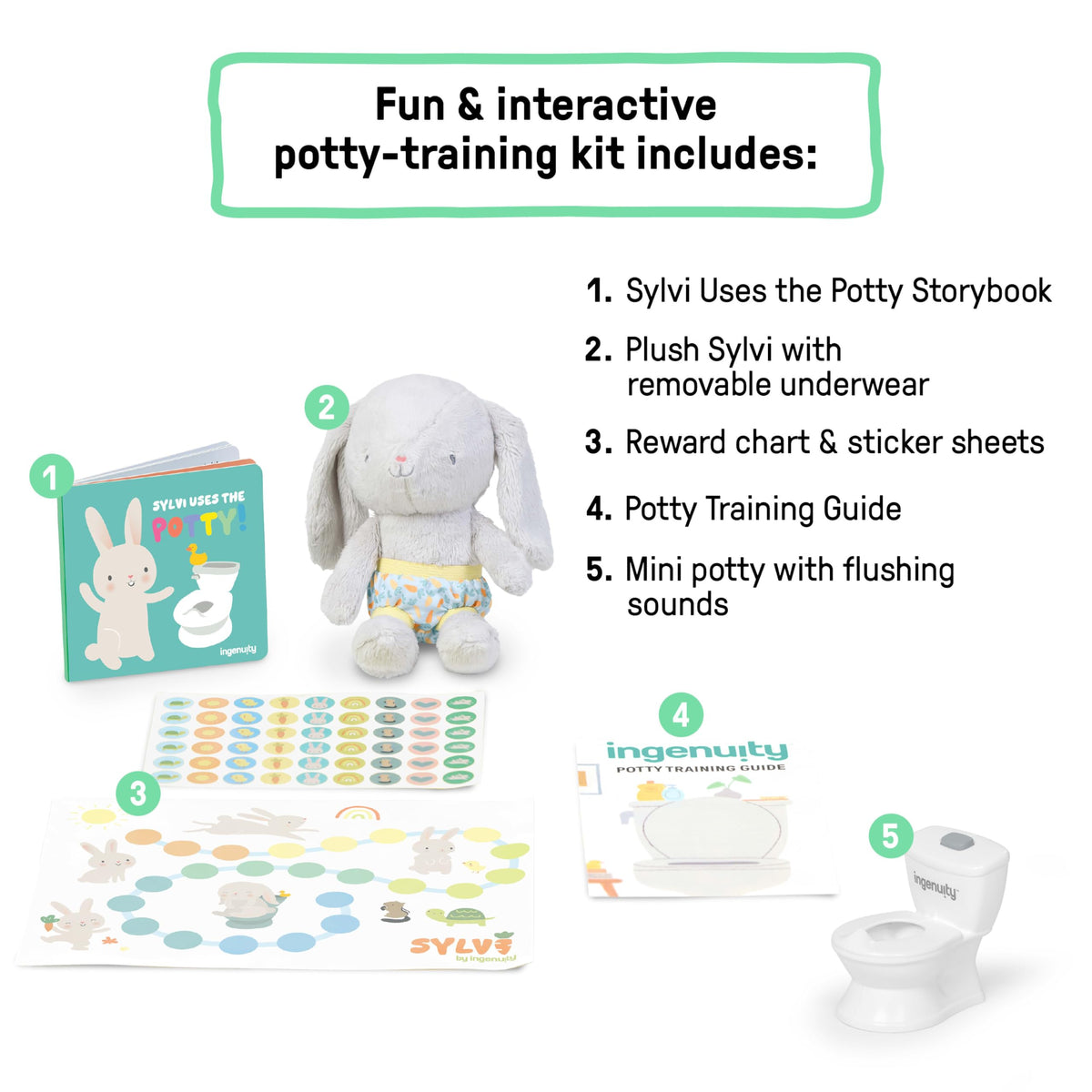 Ingenuity My Size Potty Training Toilet Kit with Sylvi Potty Training Book, Makes Learning