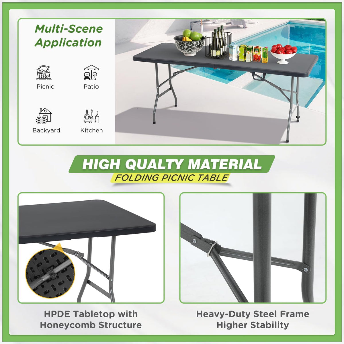 BestOffice | 6FT Folding Table | Black | Portable Plastic Table Father Jim Norris notebooks
