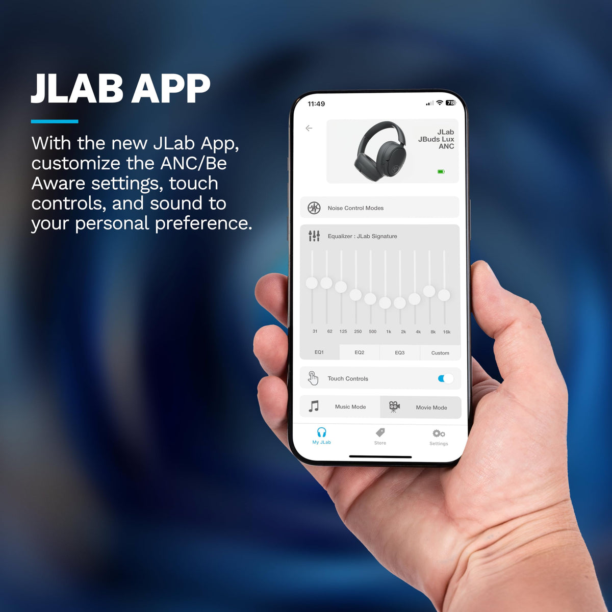 JLab JBuds Lux ANC Wireless Over-Ear Headphones, Limited Edition Navy Father Jim Norris notebooks
