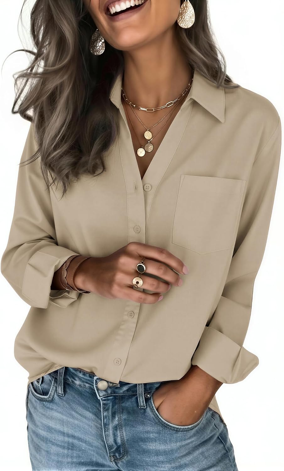 Zeagoo Blouses for Women Long Sleeve Dressy Casual Button Down Shirts