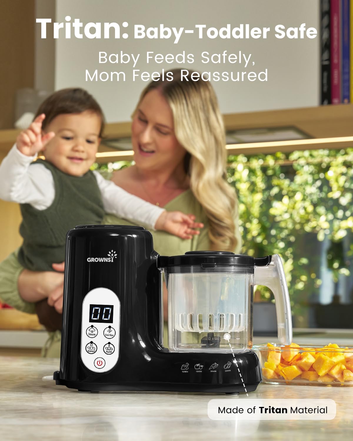 Grownsy Baby Food Maker, Steamer & Blender Baby Food Processor, White