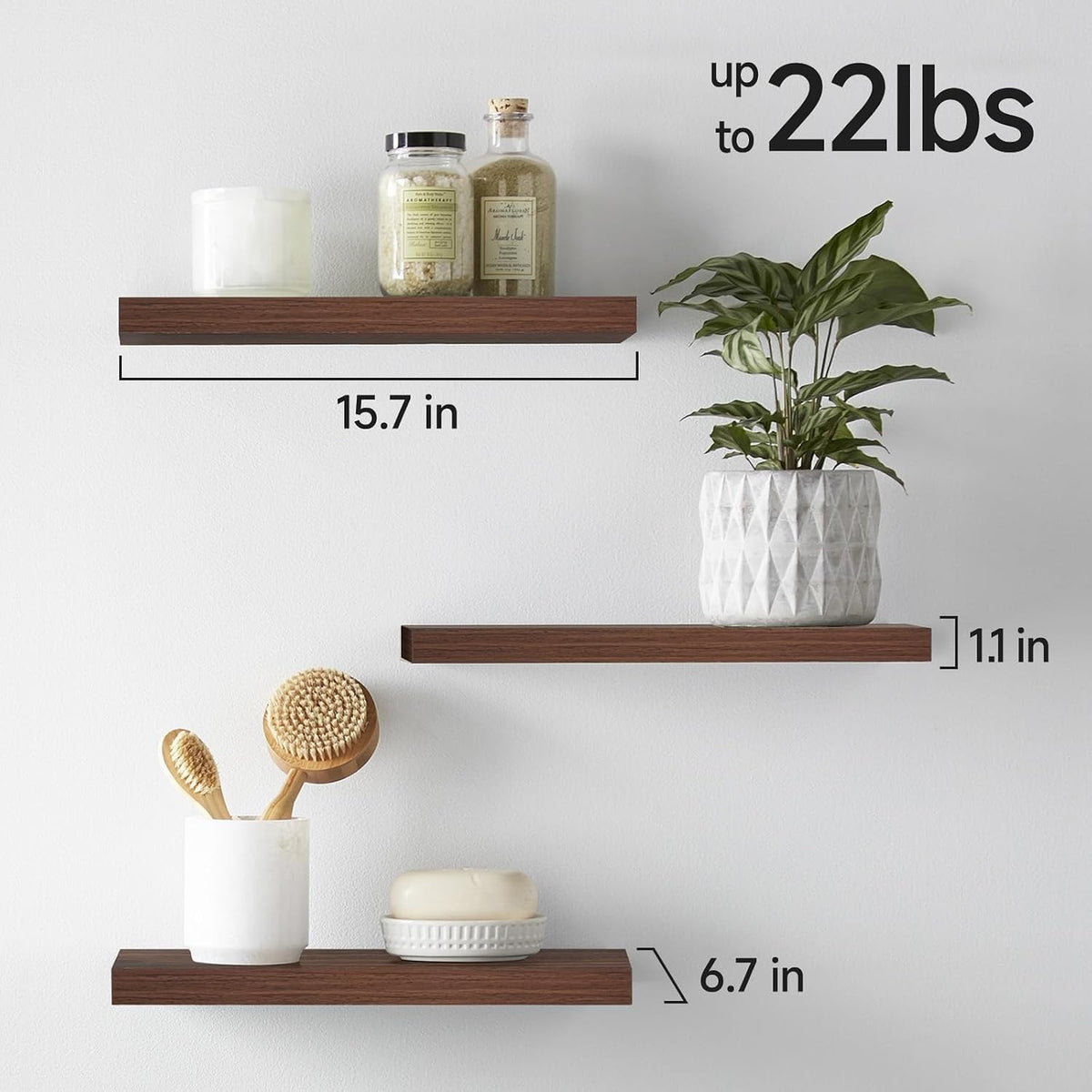 BAYKA Rustic Brown Bathroom Floating Shelves, 15.7in, 3Pk, Wall Mount Shelf