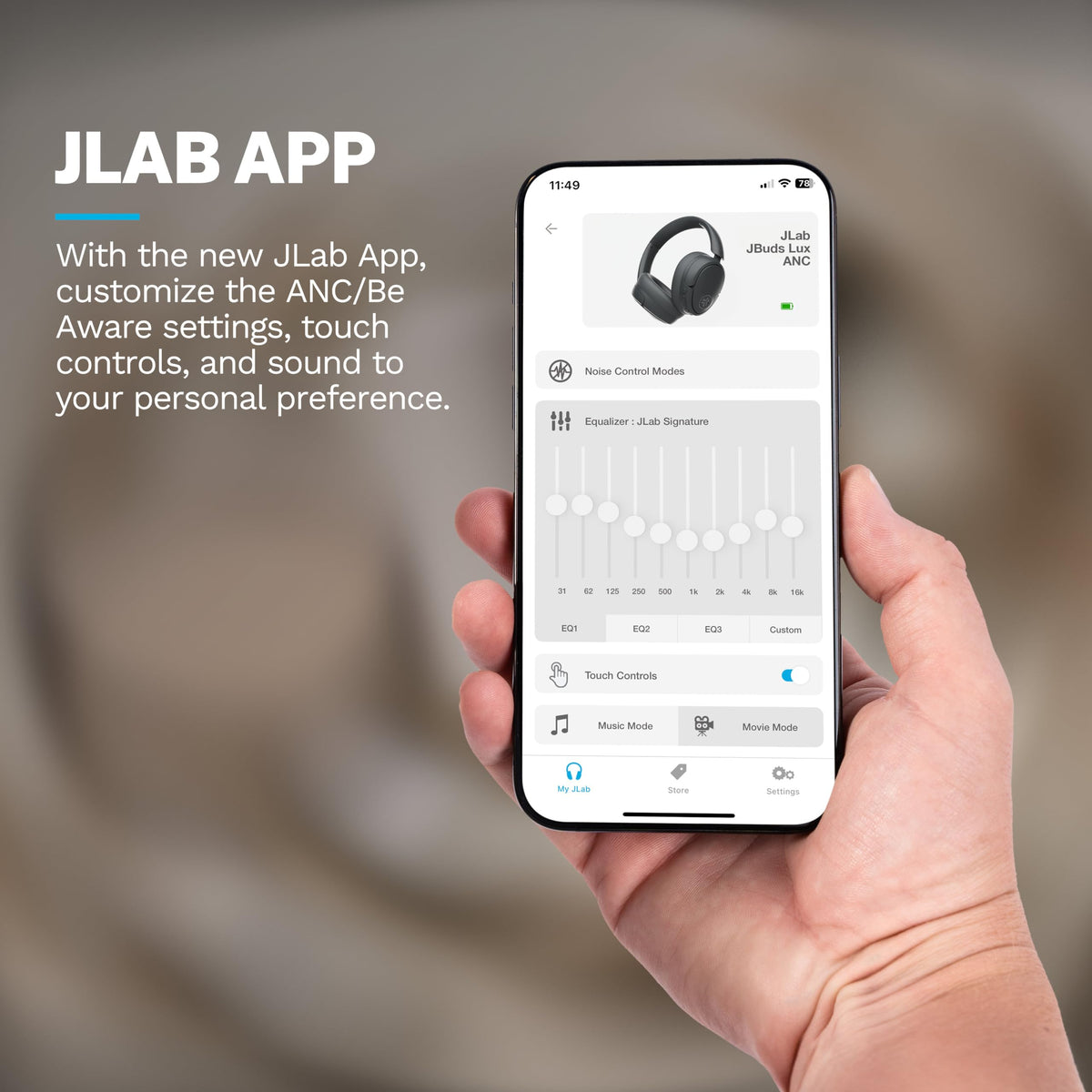 JLab JBuds Lux ANC Wireless Over-Ear Headphones, Limited Edition Navy Father Jim Norris notebooks
