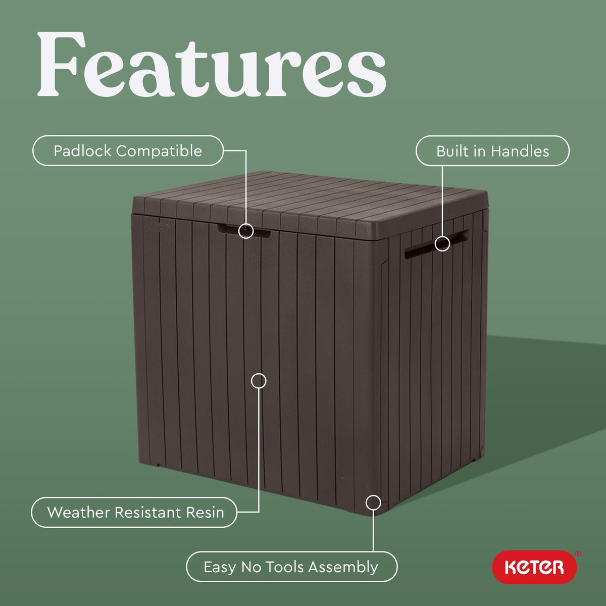 Keter City 30 Gal Outdoor Storage Box and Patio Side Table Father Jim Norris notebooks