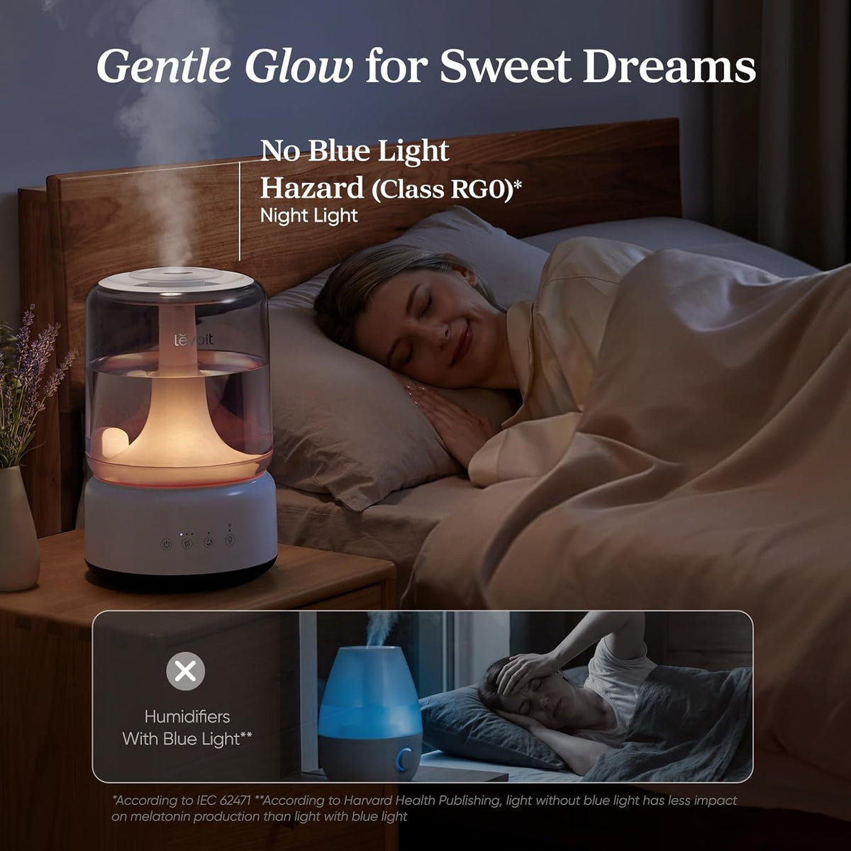 Levoit Humidifiers for Bedroom, Dishwasher Safe, Blue Light-Safe, 3.2L