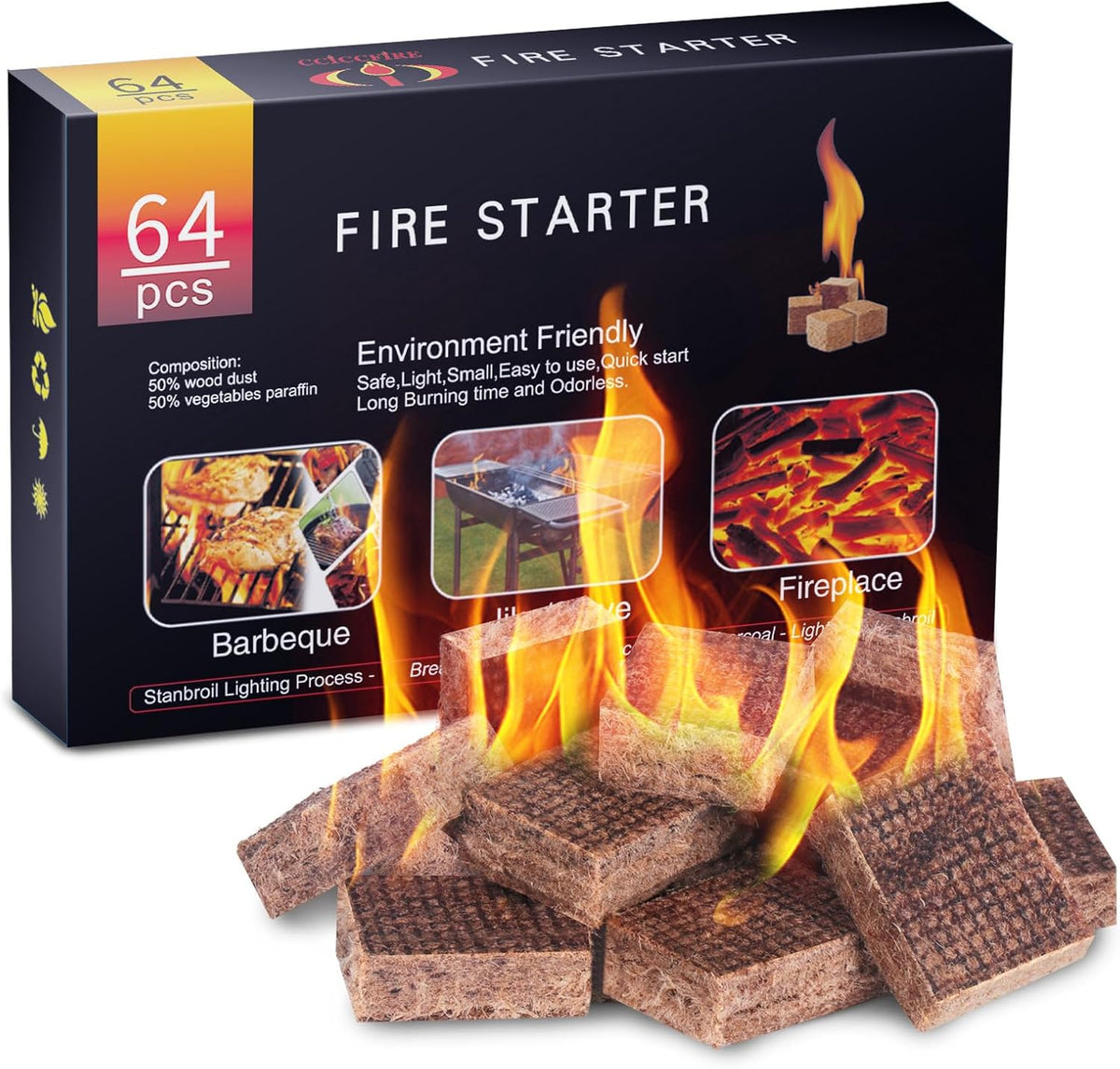 HGD Larger 32pcs Fire Starter, Natural Fire Starters for BBQ, Campfire, Fireplace, Charcoal, Wood Stove, Chimney, Fire Pit, Grill, Smoker, Indoor Outdoor Use Father Jim Norris notebooks