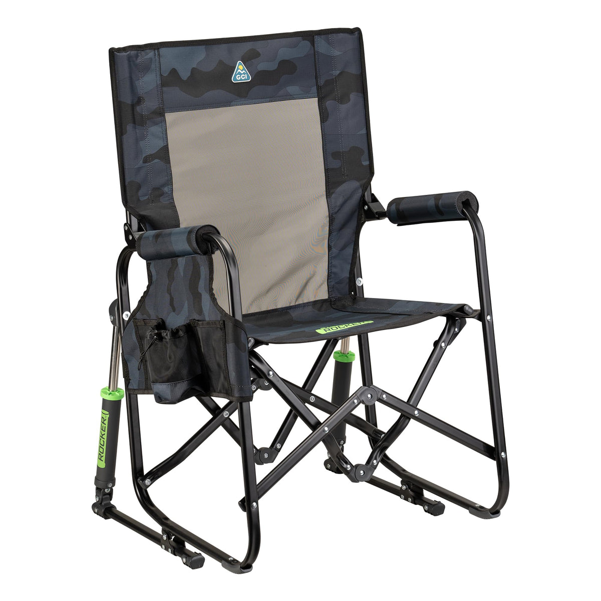 GCI Outdoor Freestyle Rocker XL with Side Table Camping Chair | Portable Folding Rocking Chair with Solid, Durable Armrests, Drink Holder & Comfortable Backrest — Black Father Jim Norris notebooks