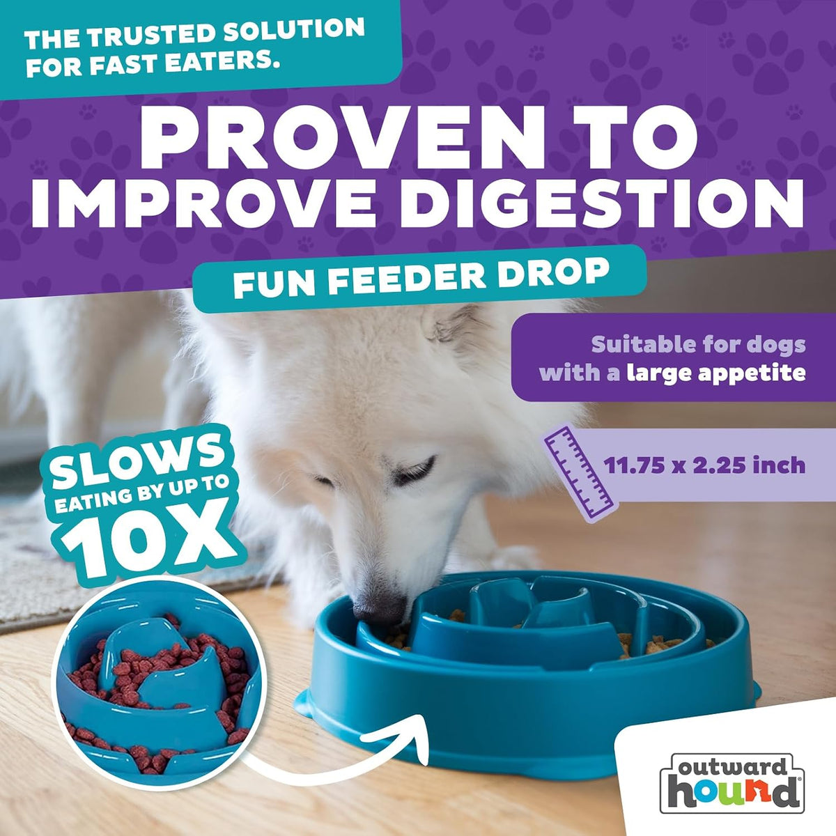 Outward Hound Fun Feeder Slo Bowl Dog Slow Feeder, Notch, Blue, 8.8"