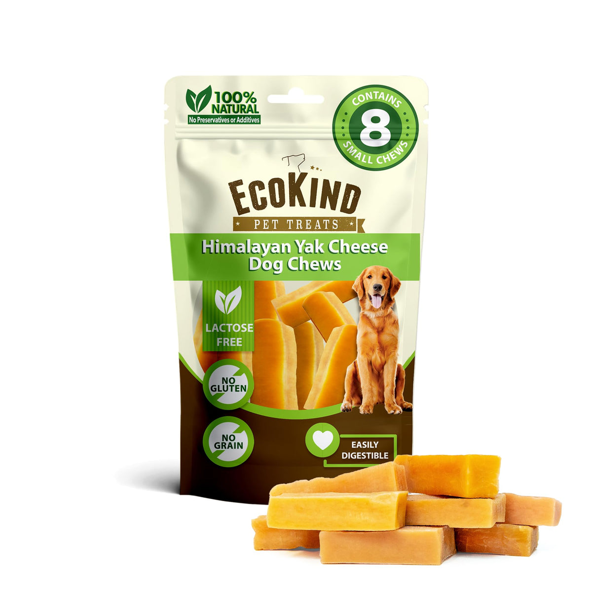 EcoKind Yak Cheese Himalayan Dog Chews, Yak Chews for Large Dogs, 4-5 Bones
