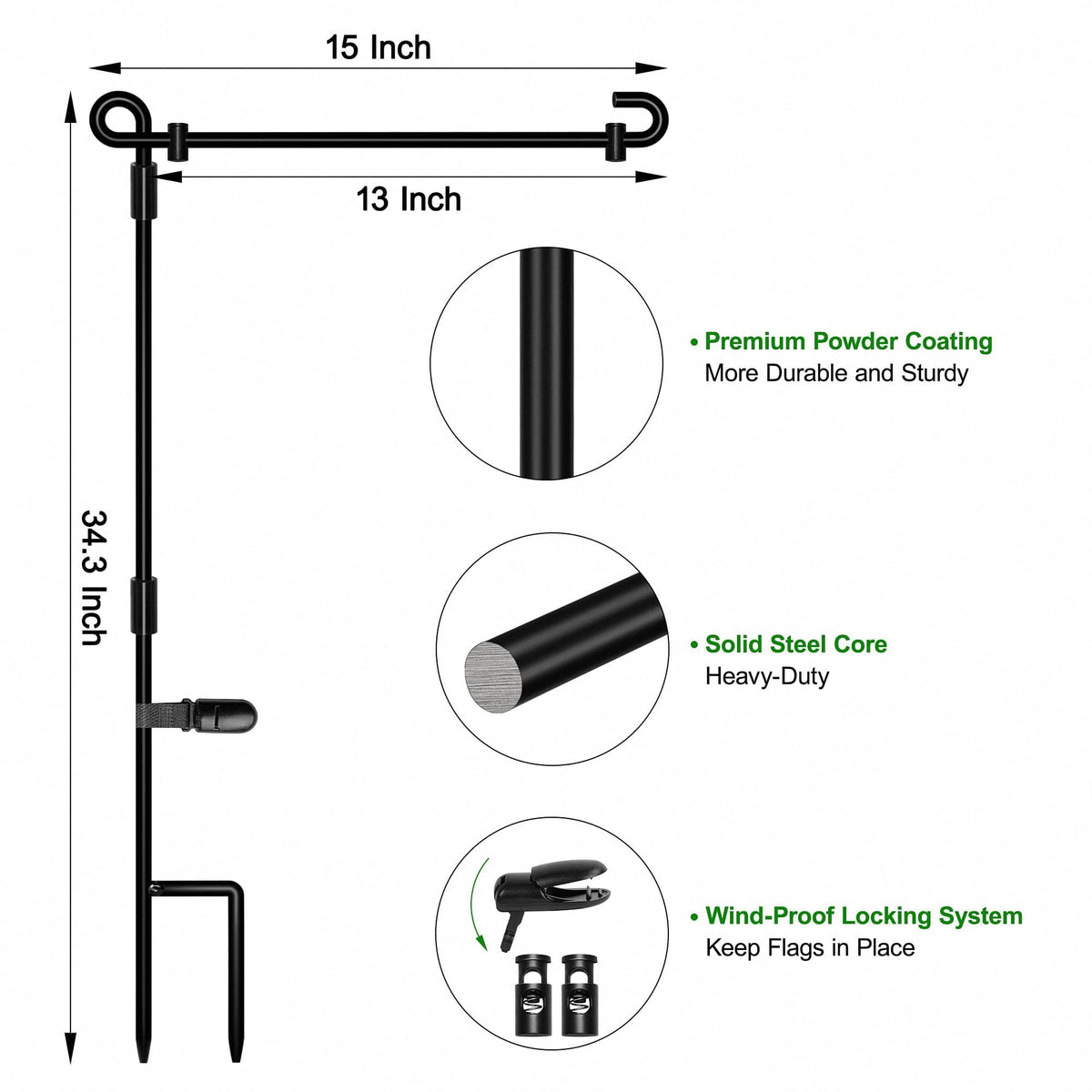 HOOSUN Garden Flag Stand,Premium Garden Flag Holder Pole Metal Powder-Coated Weather-Proof Paint with Graden Flag Clip and Spring Stoppers Without Flag Garden Decorations Father Jim Norris notebooks