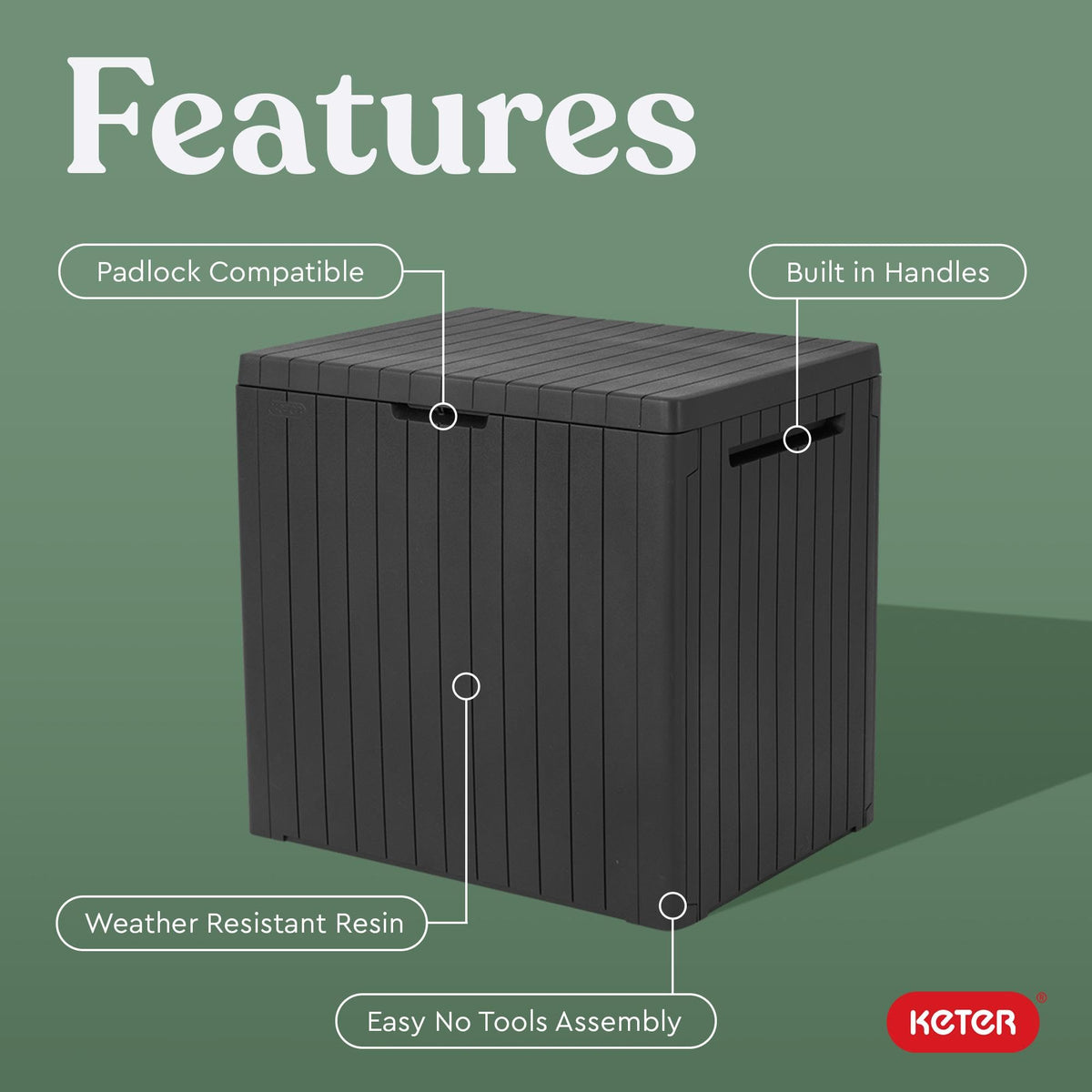 Keter City 30 Gal Outdoor Storage Box and Patio Side Table Father Jim Norris notebooks
