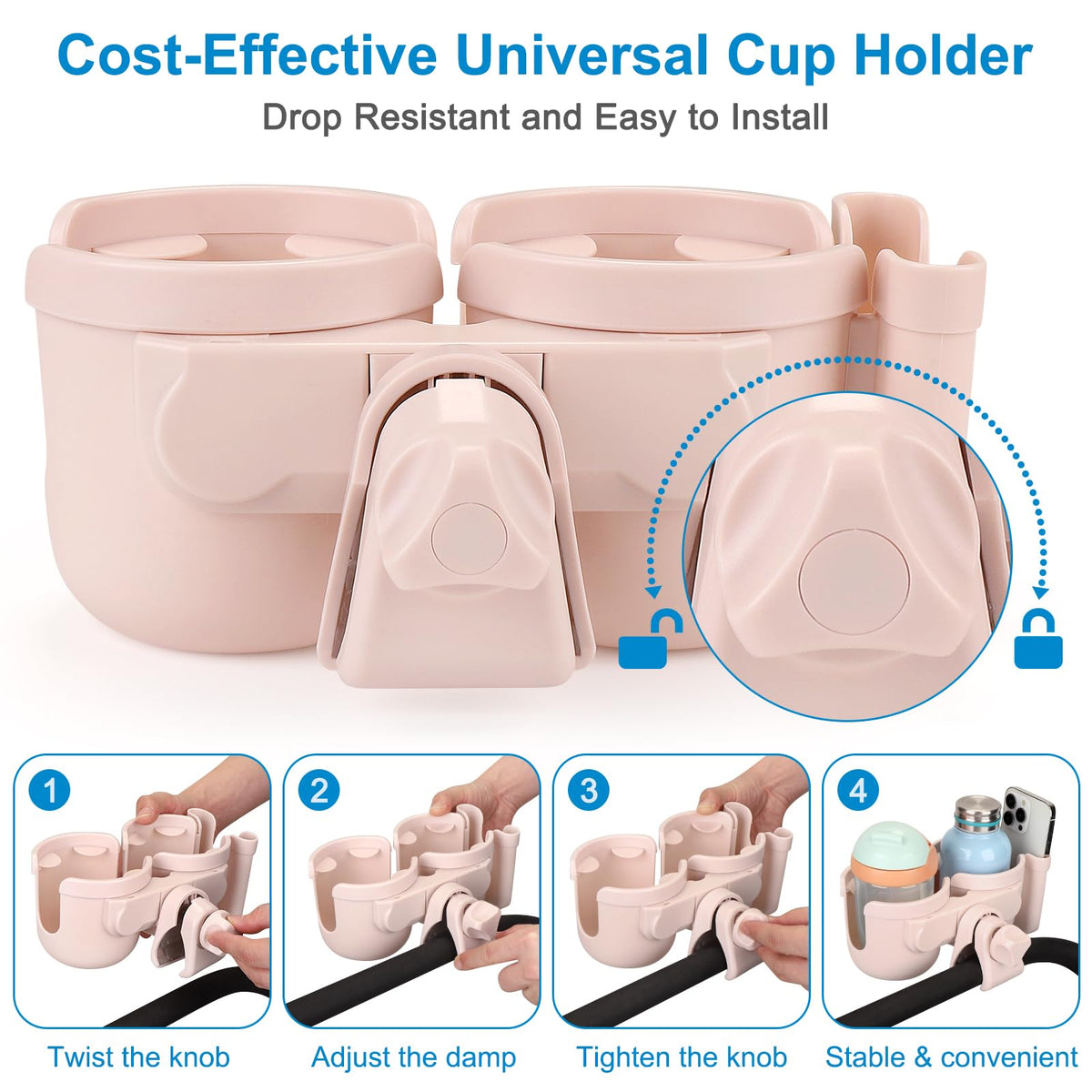 Accmor Stroller Cup Holder with Phone Holder, Bike Cup Holder, Walker Scooter Wheelchair Cup Holder Attachment, Universal Cup Holder for Uppababy Graco Strollers