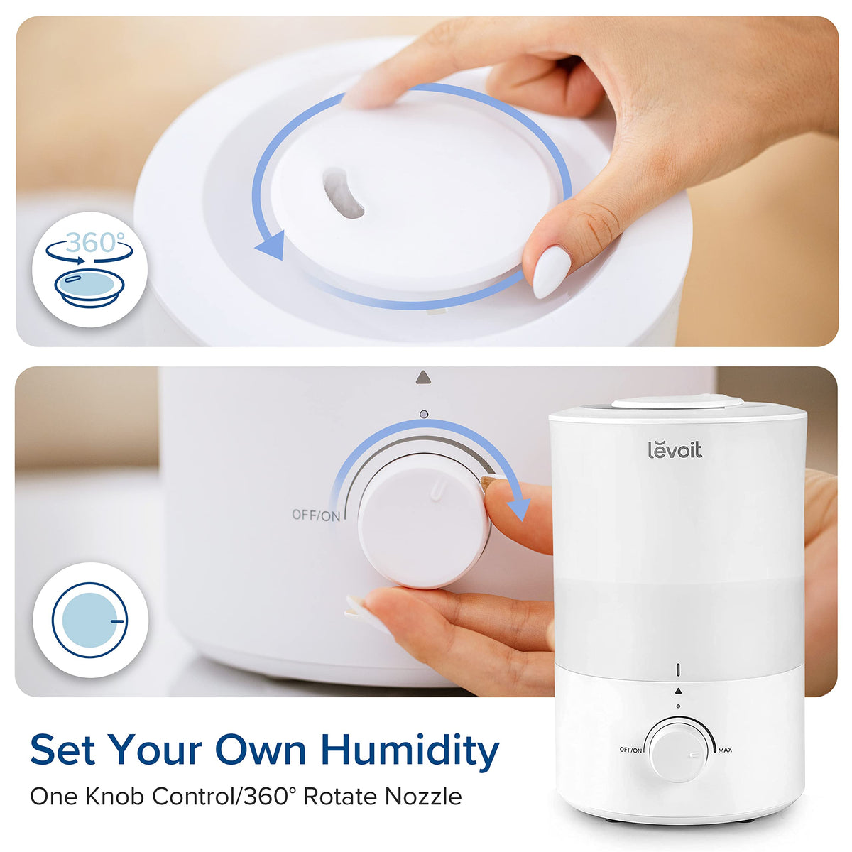 Levoit Humidifiers for Bedroom, Dishwasher Safe, Blue Light-Safe, 3.2L