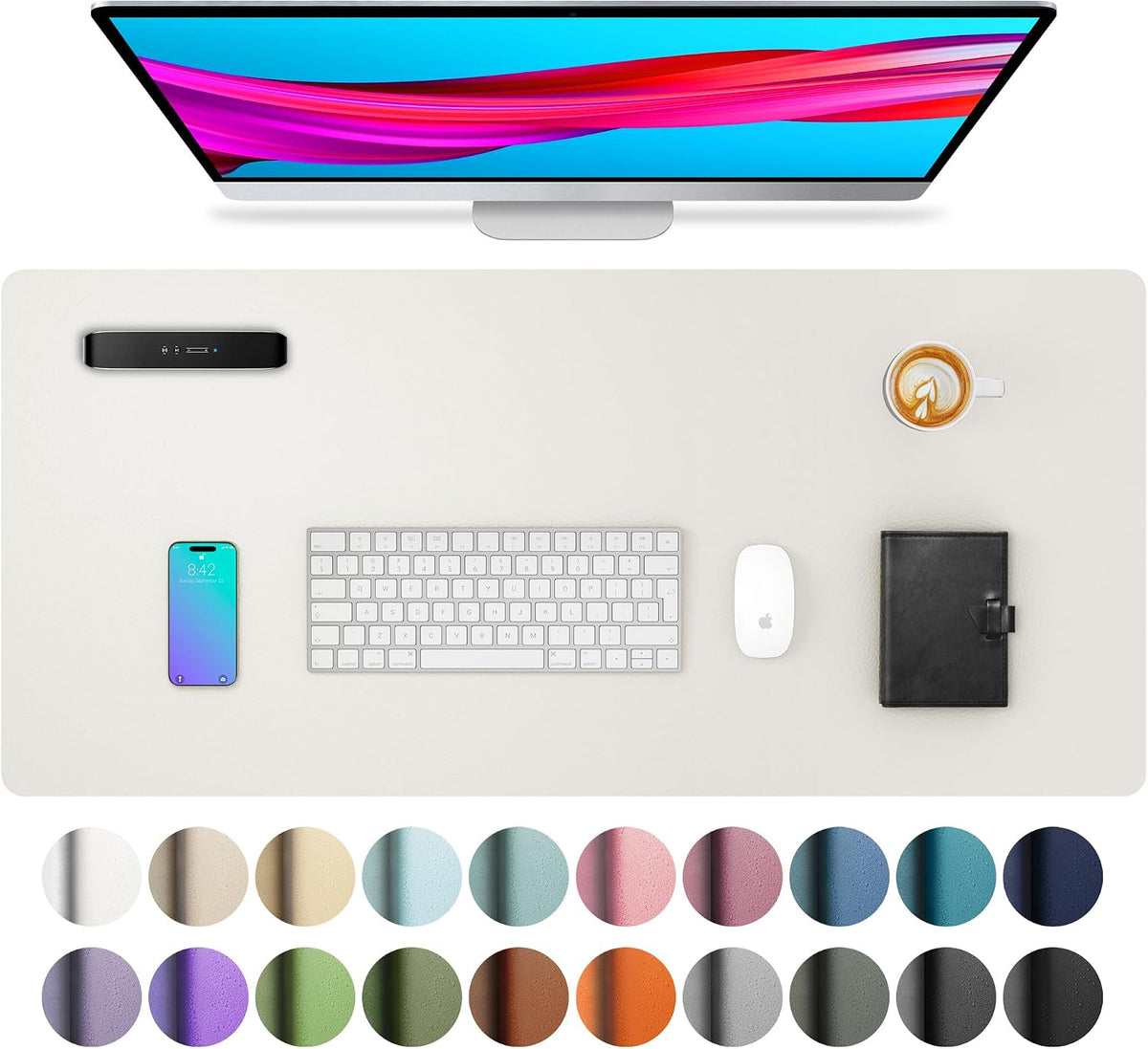 Aothia Non-Slip Waterproof PU Leather Desk Pad Protector for Mouse, Writing Desk, Office, Home, Laptop Blotter, 23.6" x 13.7", Black Father Jim Norris notebooks