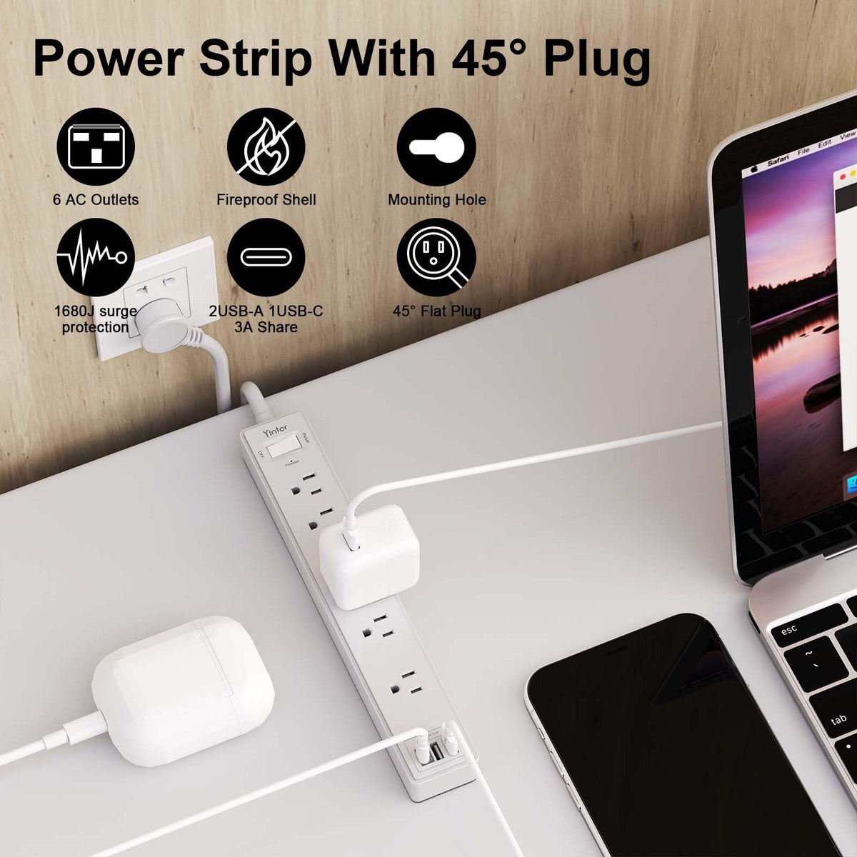 Yintar 6Ft Surge Protector Power Strip with 6 Outlets & 3 USB Ports, Black Father Jim Norris notebooks